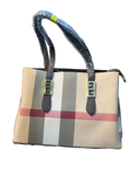 Classic Checked Canvas Tote Bag with Faux Leather Trim