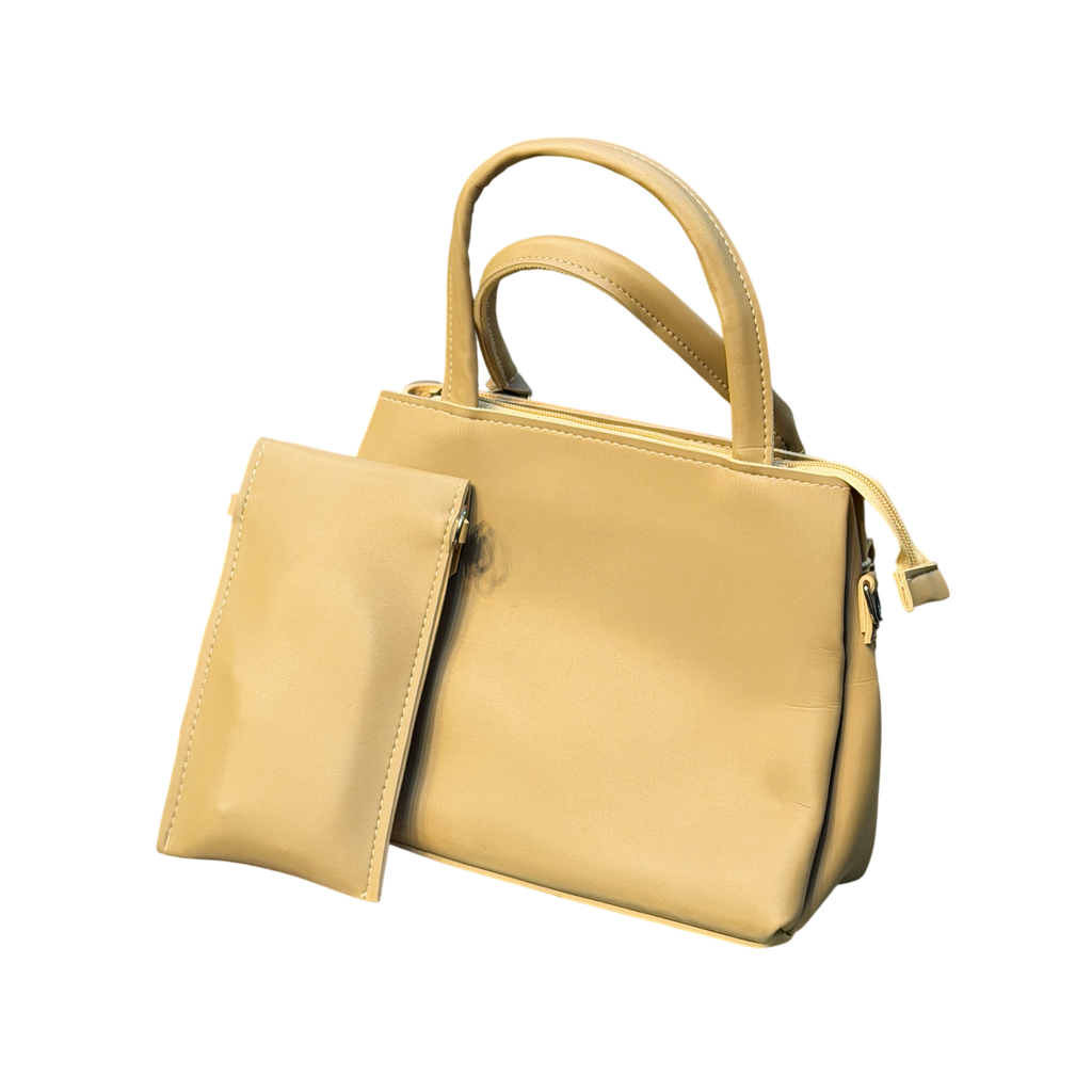 Shiny Leather Handbag with Mini Pouch