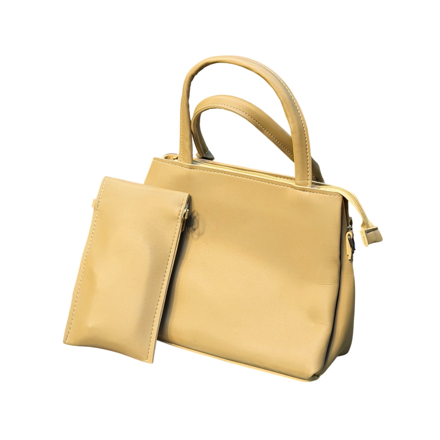 Shiny Leather Handbag with Mini Pouch