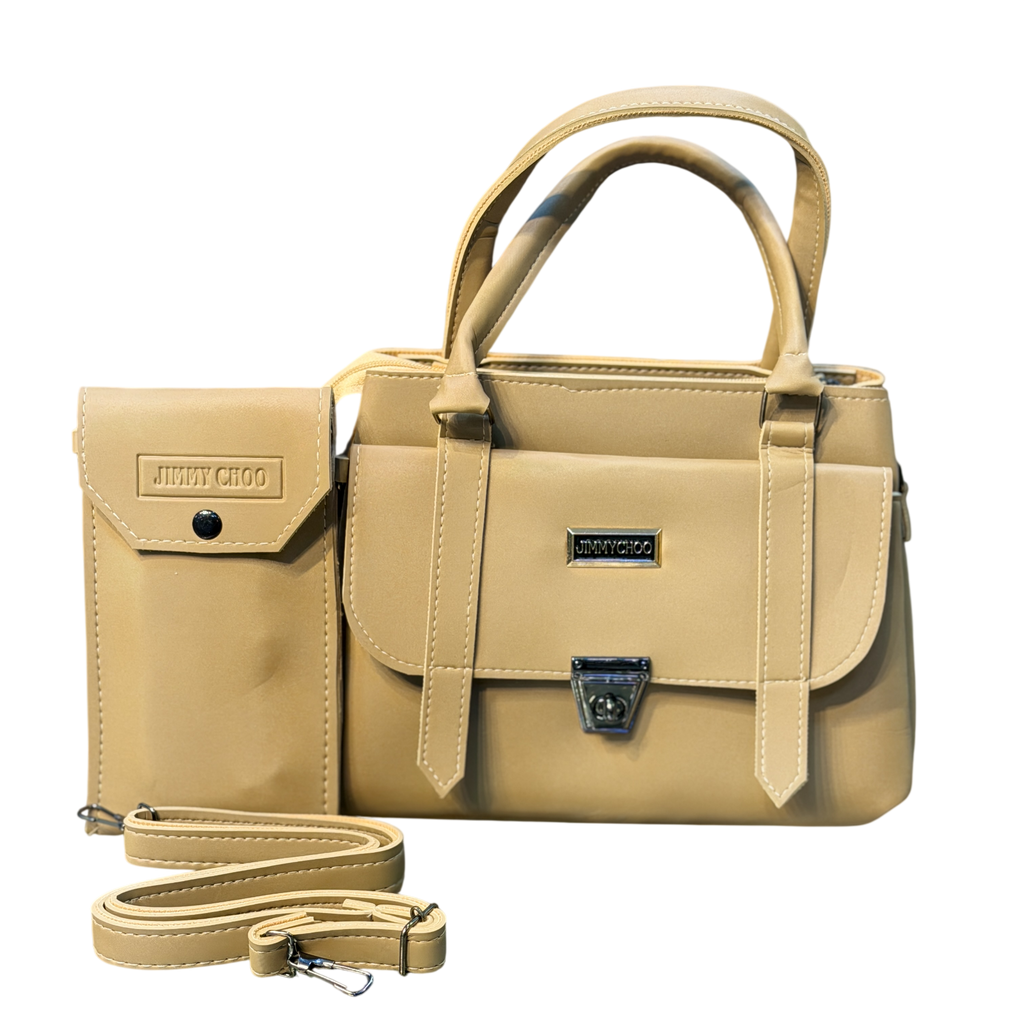 Shiny Leather Handbag with Mini Pouch