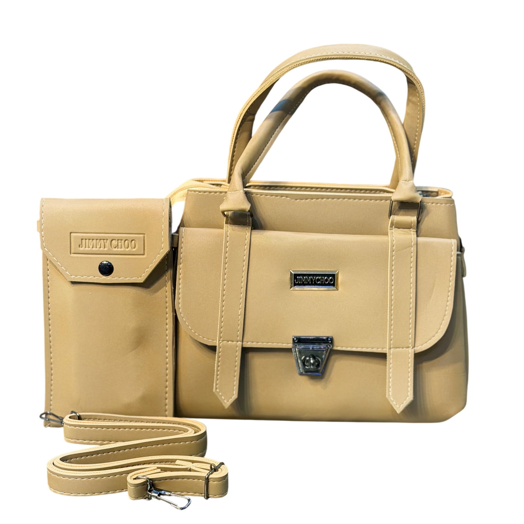 Shiny Leather Handbag with Mini Pouch
