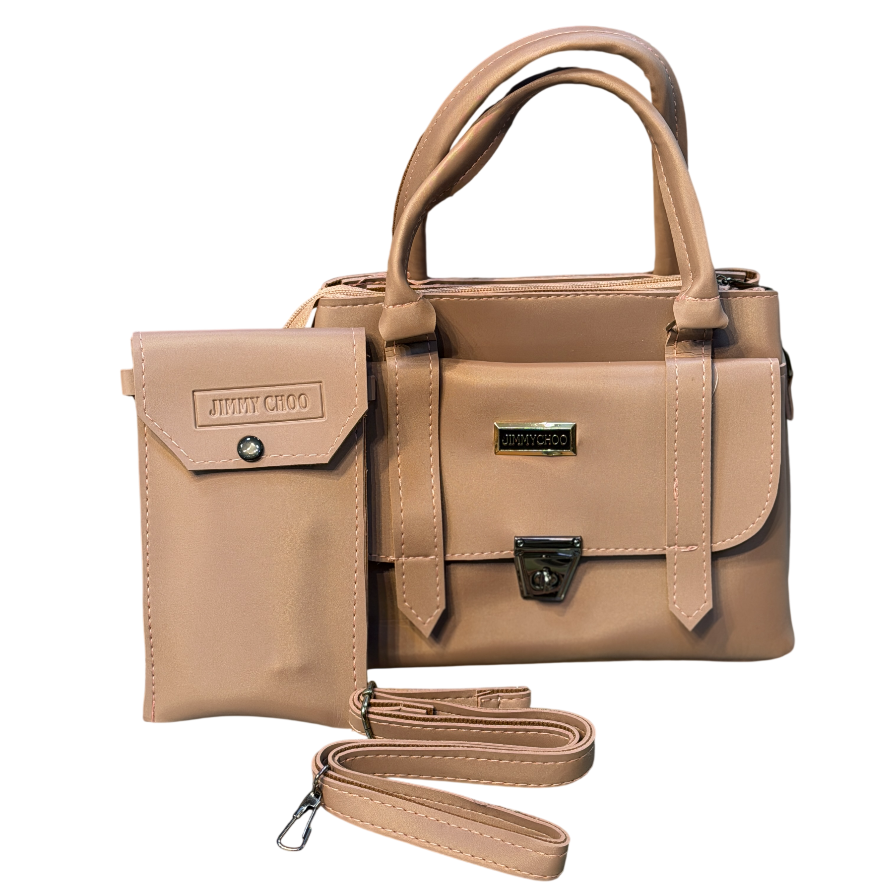 Shiny Leather Handbag with Mini Pouch