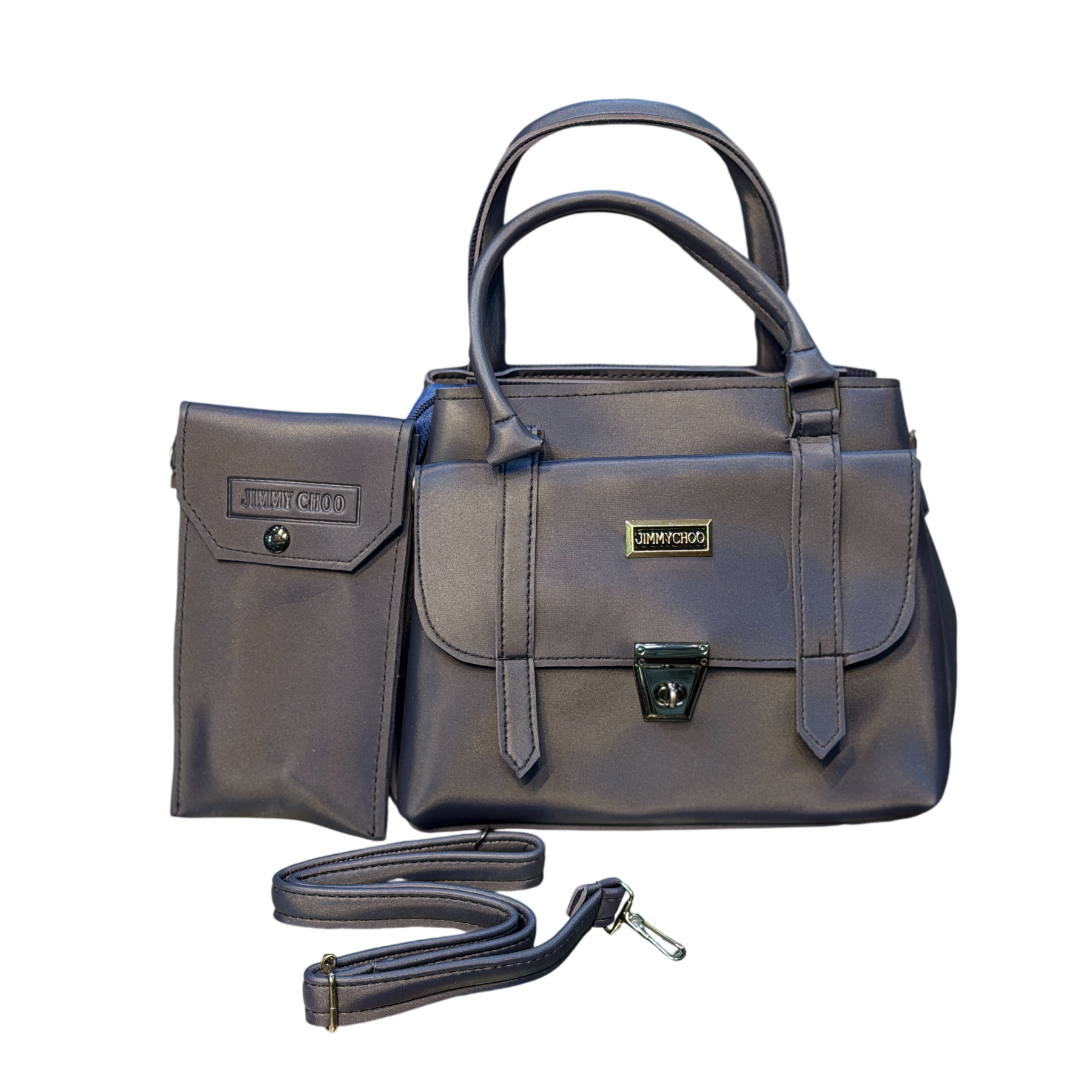 Shiny Leather Handbag with Mini Pouch