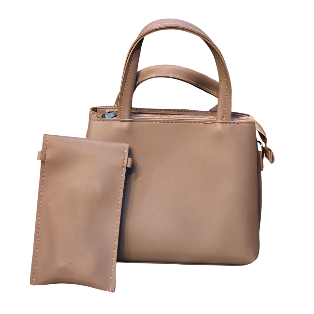 Shiny Leather Handbag with Mini Pouch