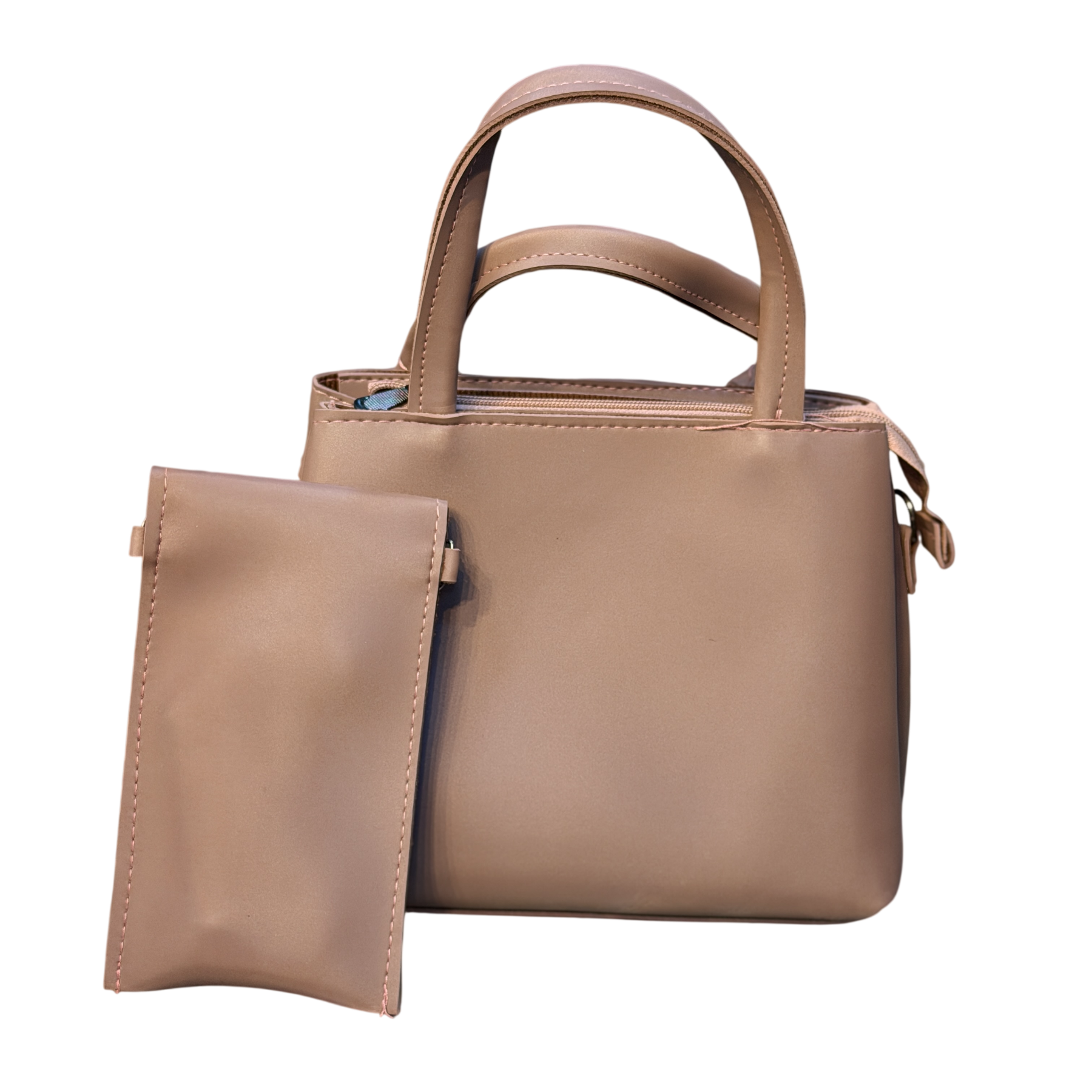 Shiny Leather Handbag with Mini Pouch