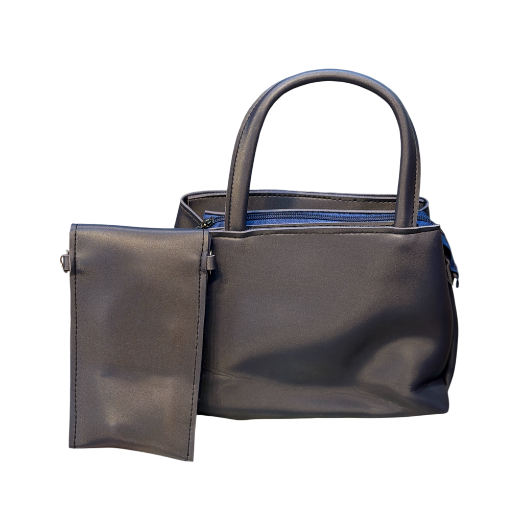 Shiny Leather Handbag with Mini Pouch