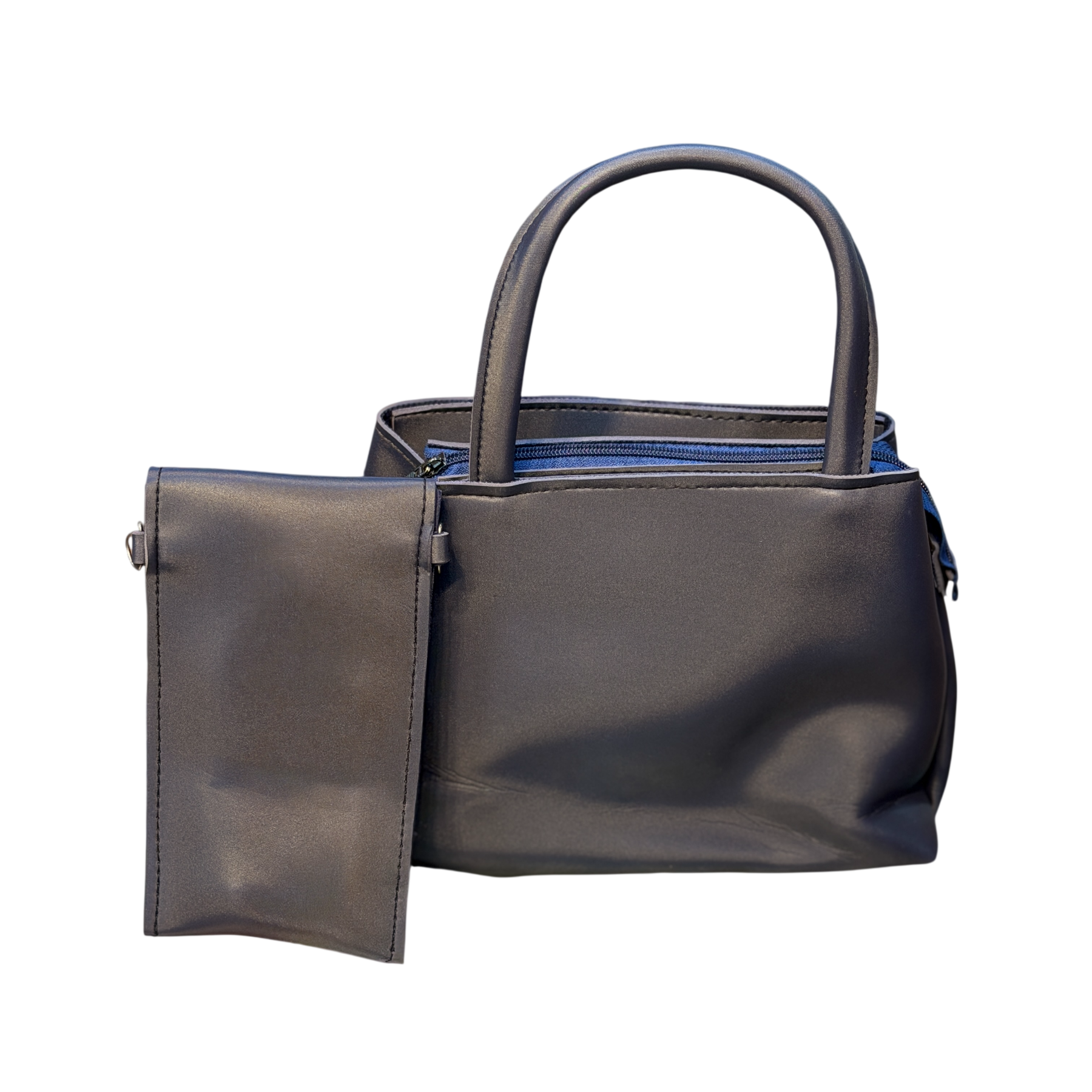Shiny Leather Handbag with Mini Pouch
