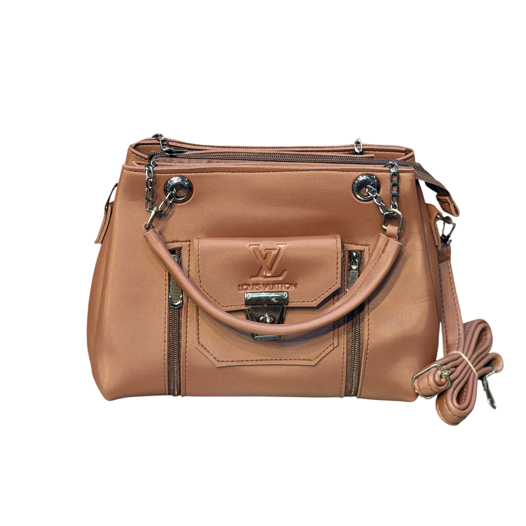 Shiny Leather Handbag with Long Crossbody Strap