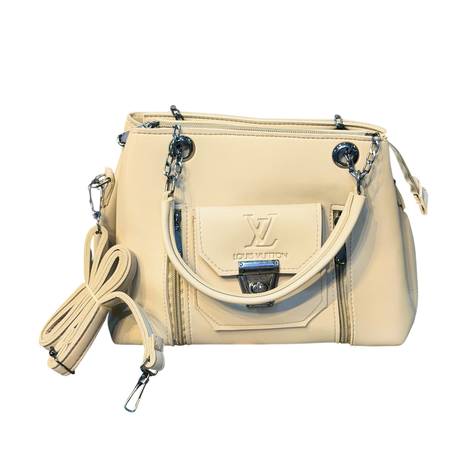 Shiny Leather Handbag with Long Crossbody Strap