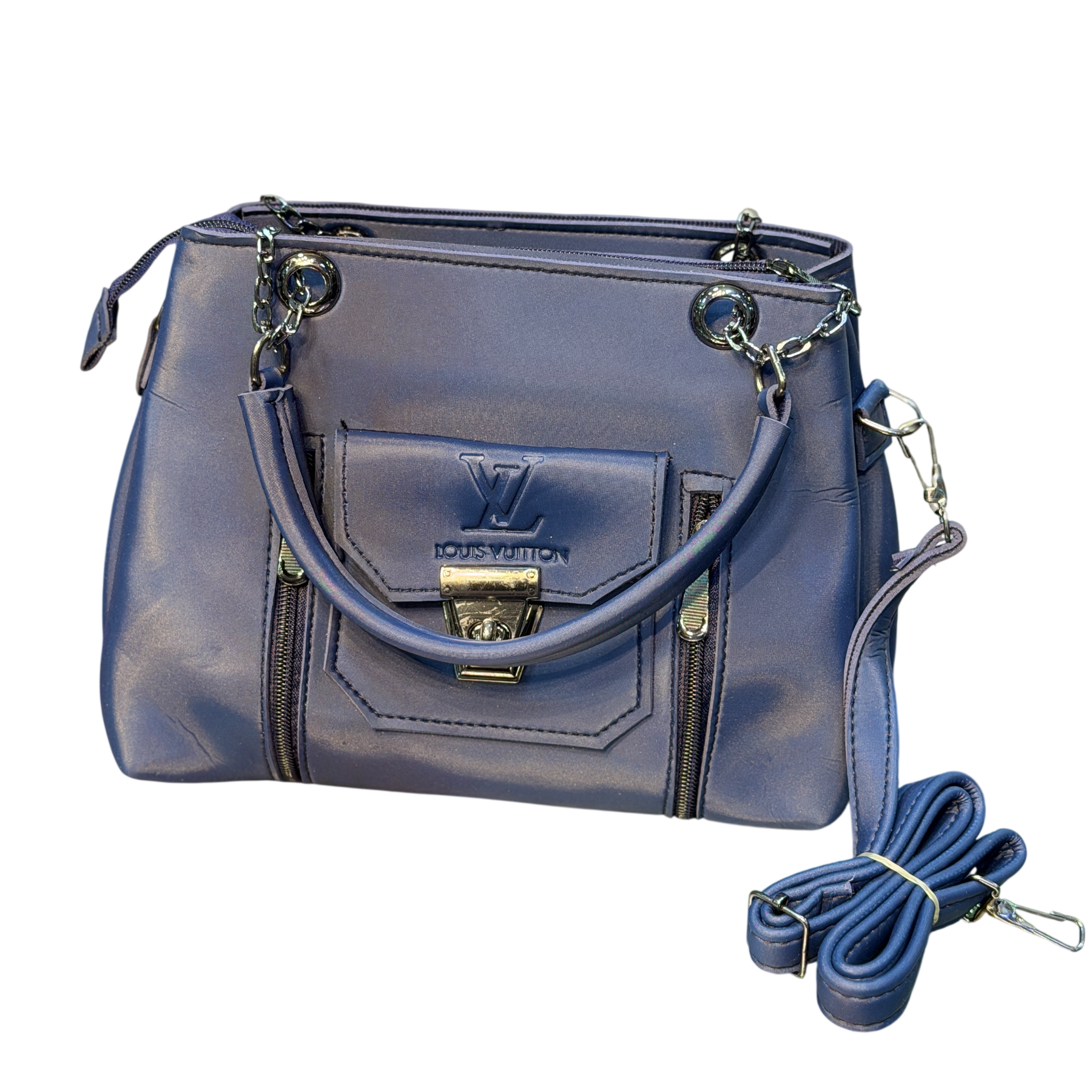 Shiny Leather Handbag with Long Crossbody Strap