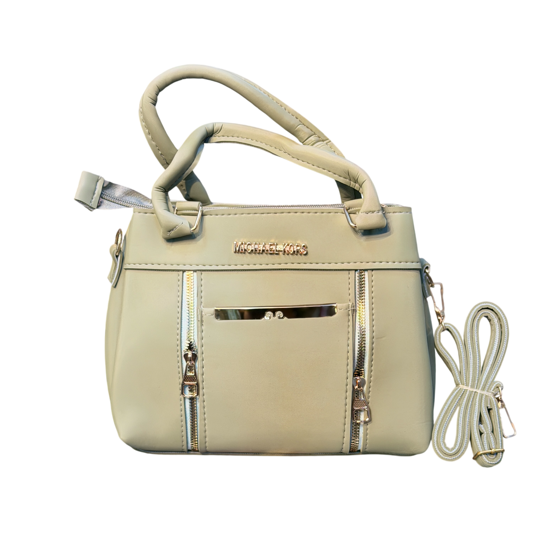 Side Zip Leather Handbag with Metal Detail