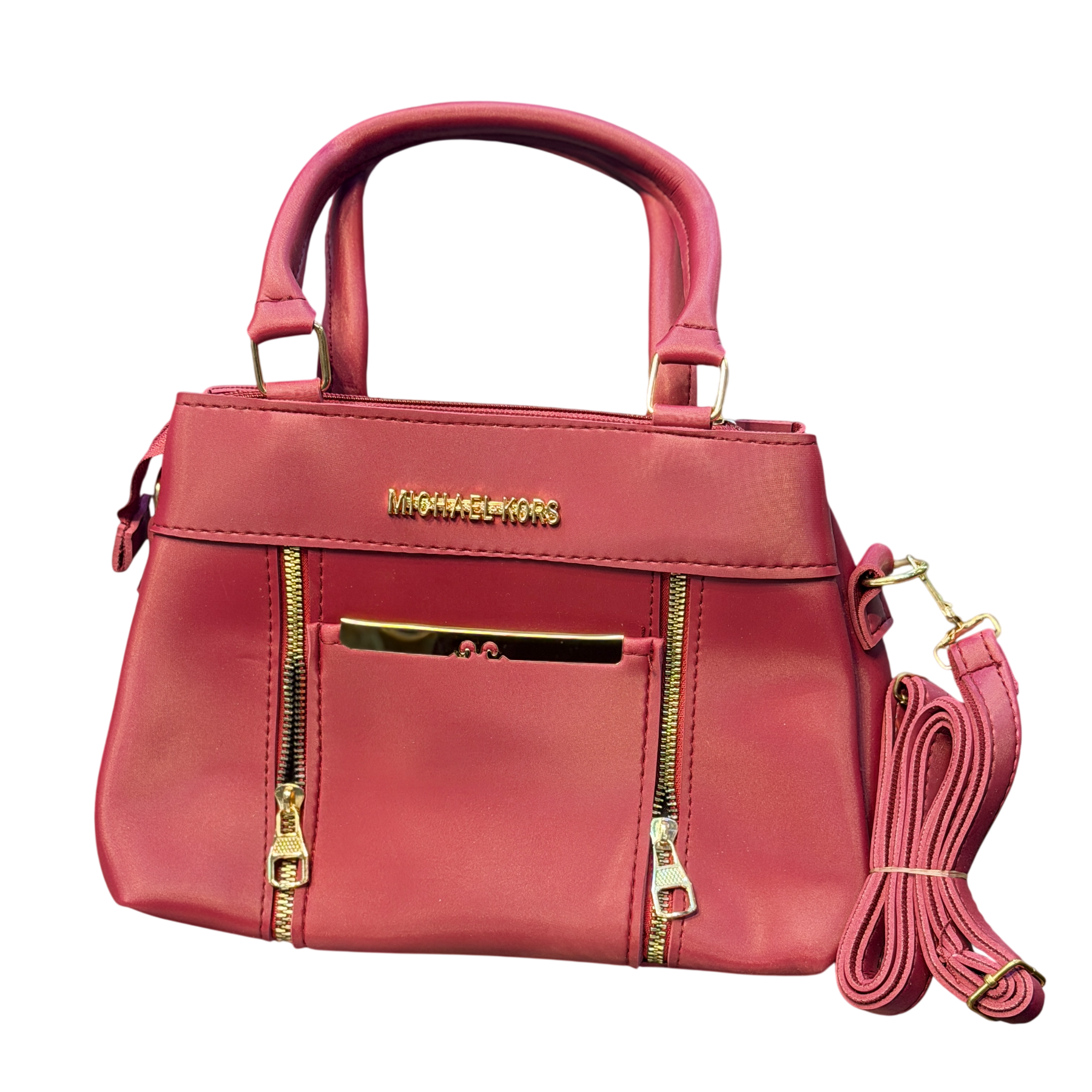 Side Zip Leather Handbag with Metal Detail