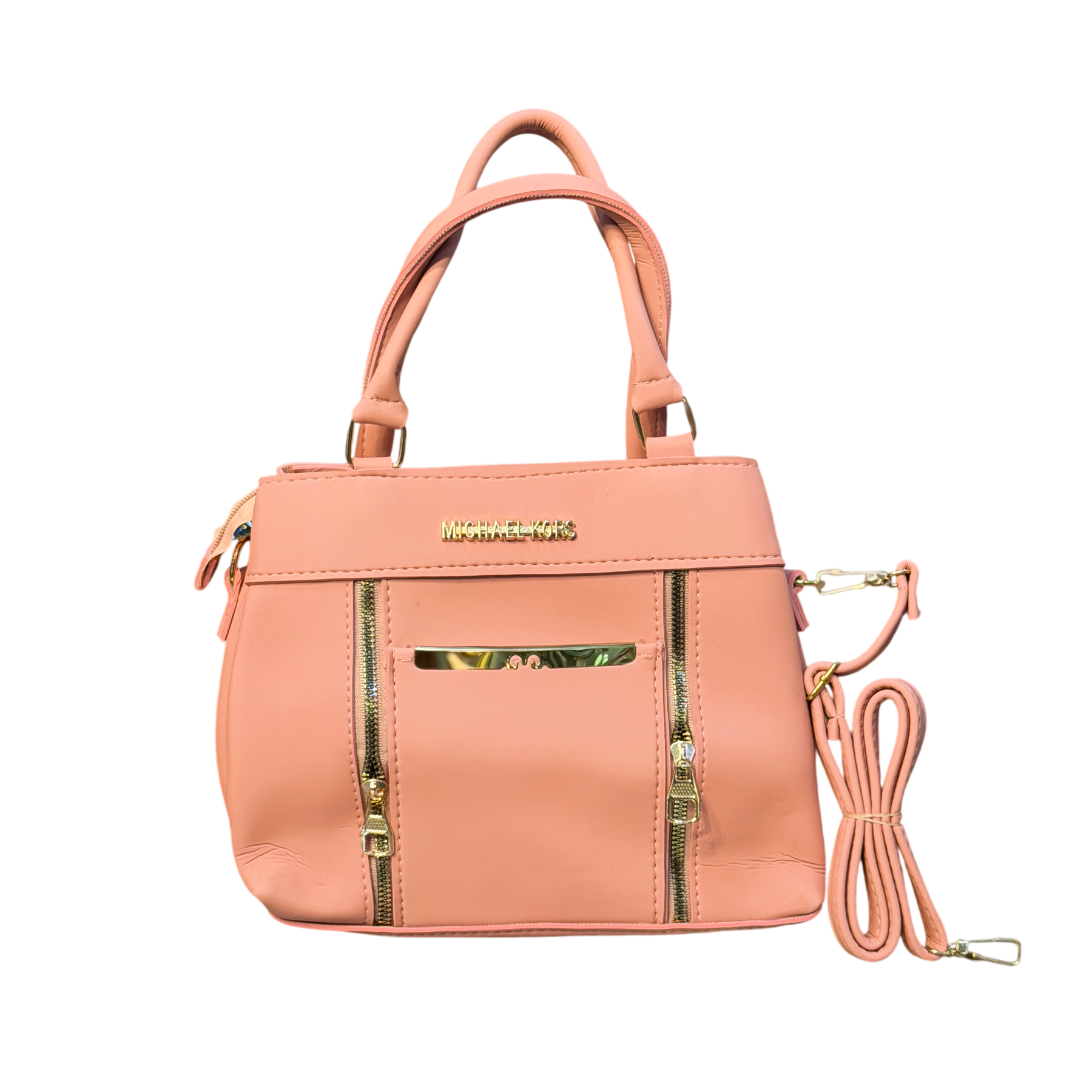 Side Zip Leather Handbag with Metal Detail