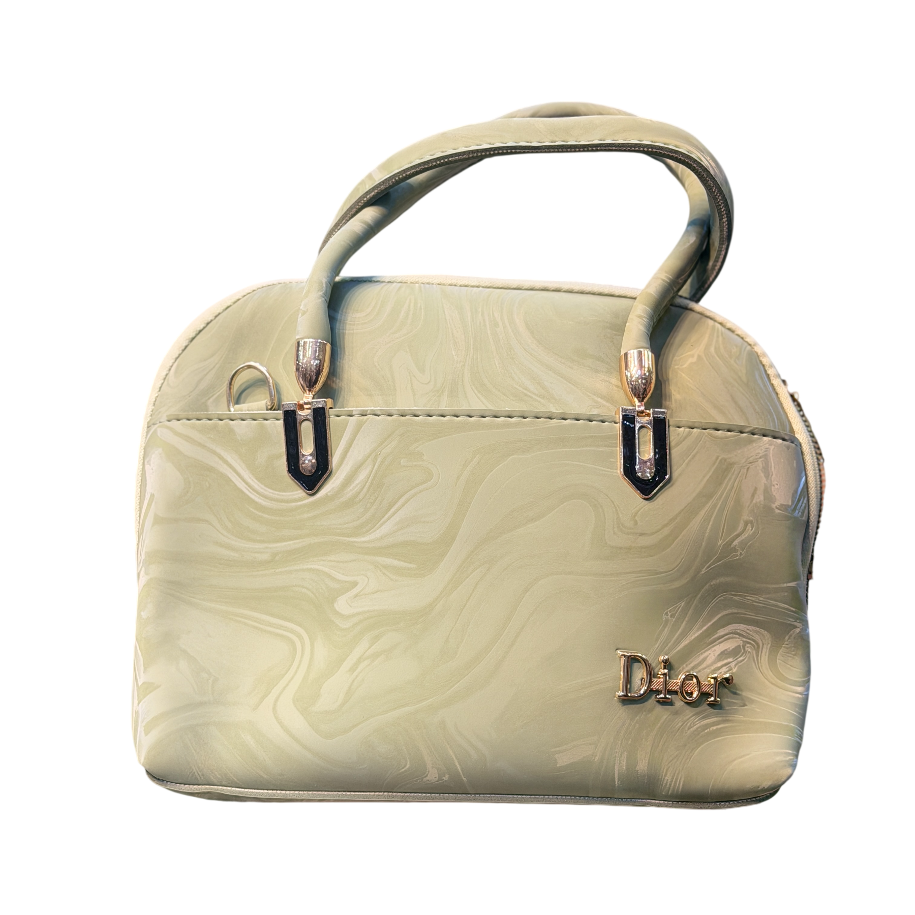 Marble Print Dome Handbag with Gold Accents