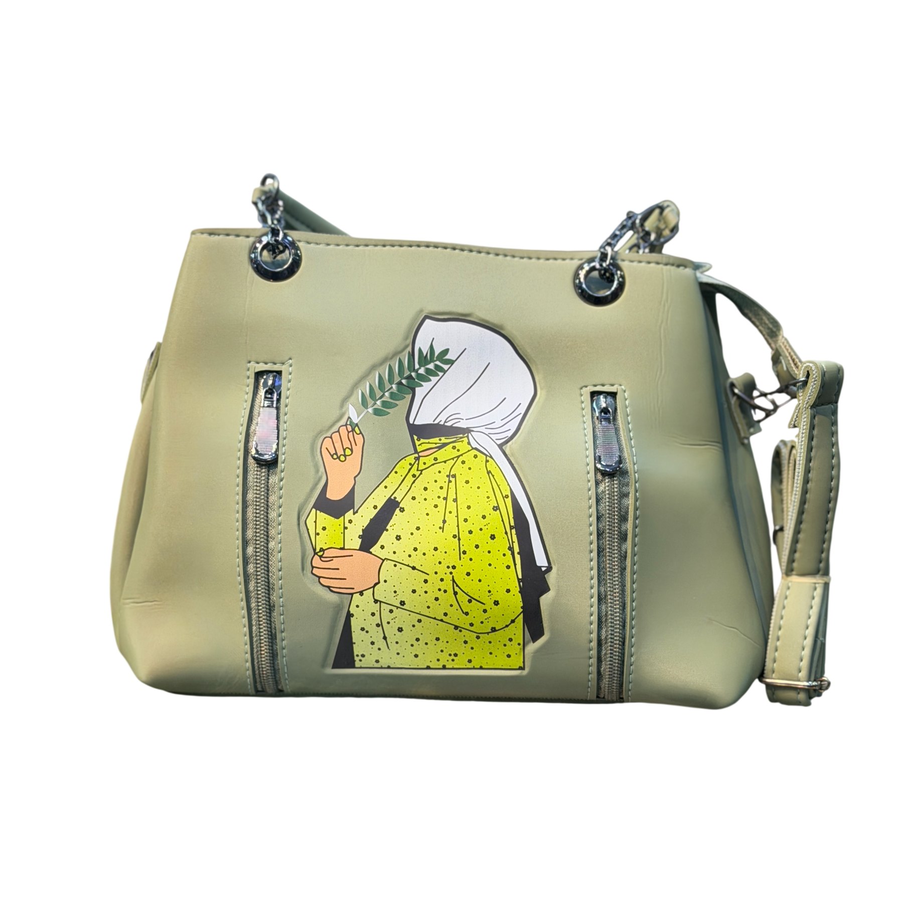 Hijabi Girl Print Handbag with Crossbody Strap