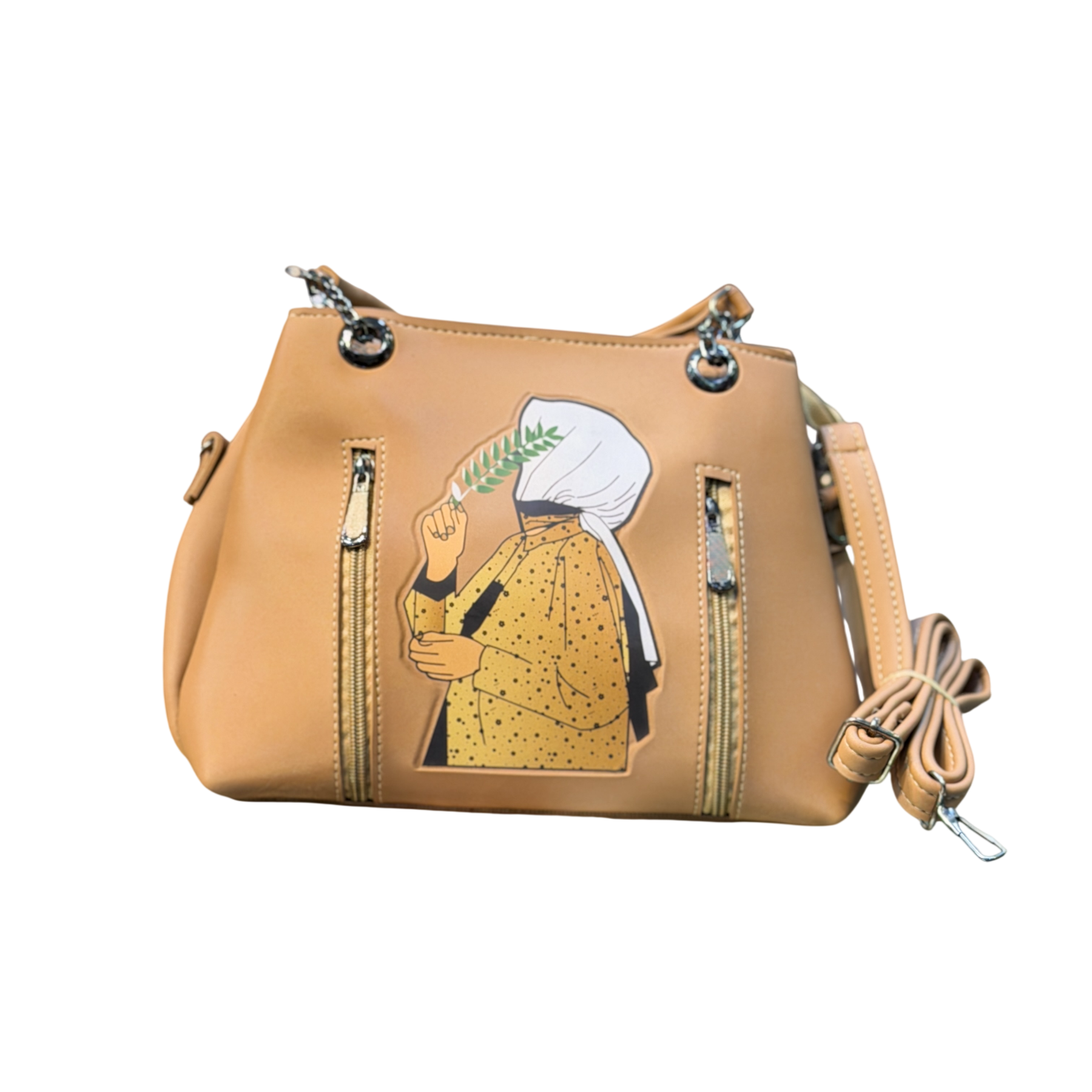 Hijabi Girl Print Handbag with Crossbody Strap