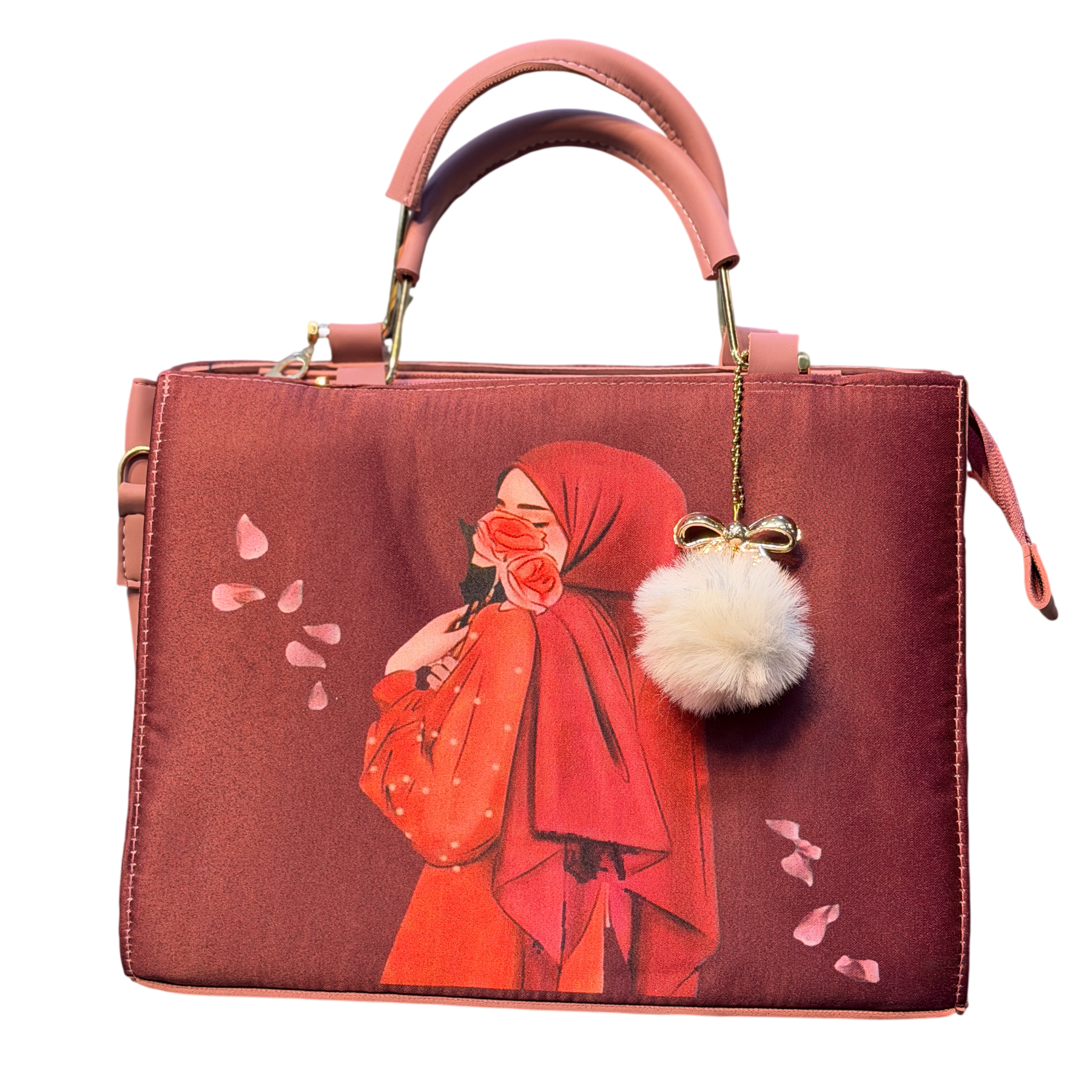 Hijabi Girl with Flowers Print Box Handbag