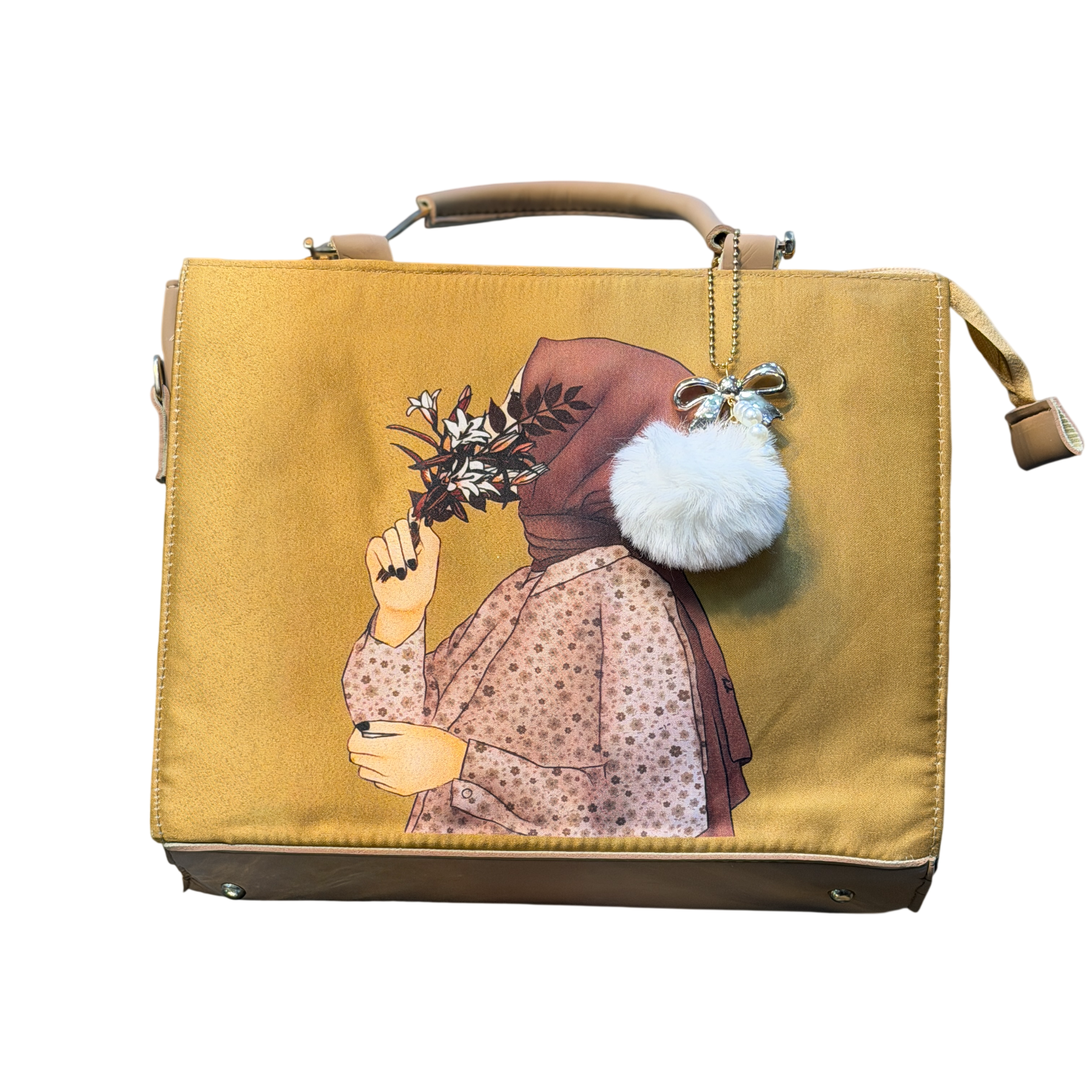 Hijabi Girl with Flowers Print Box Handbag