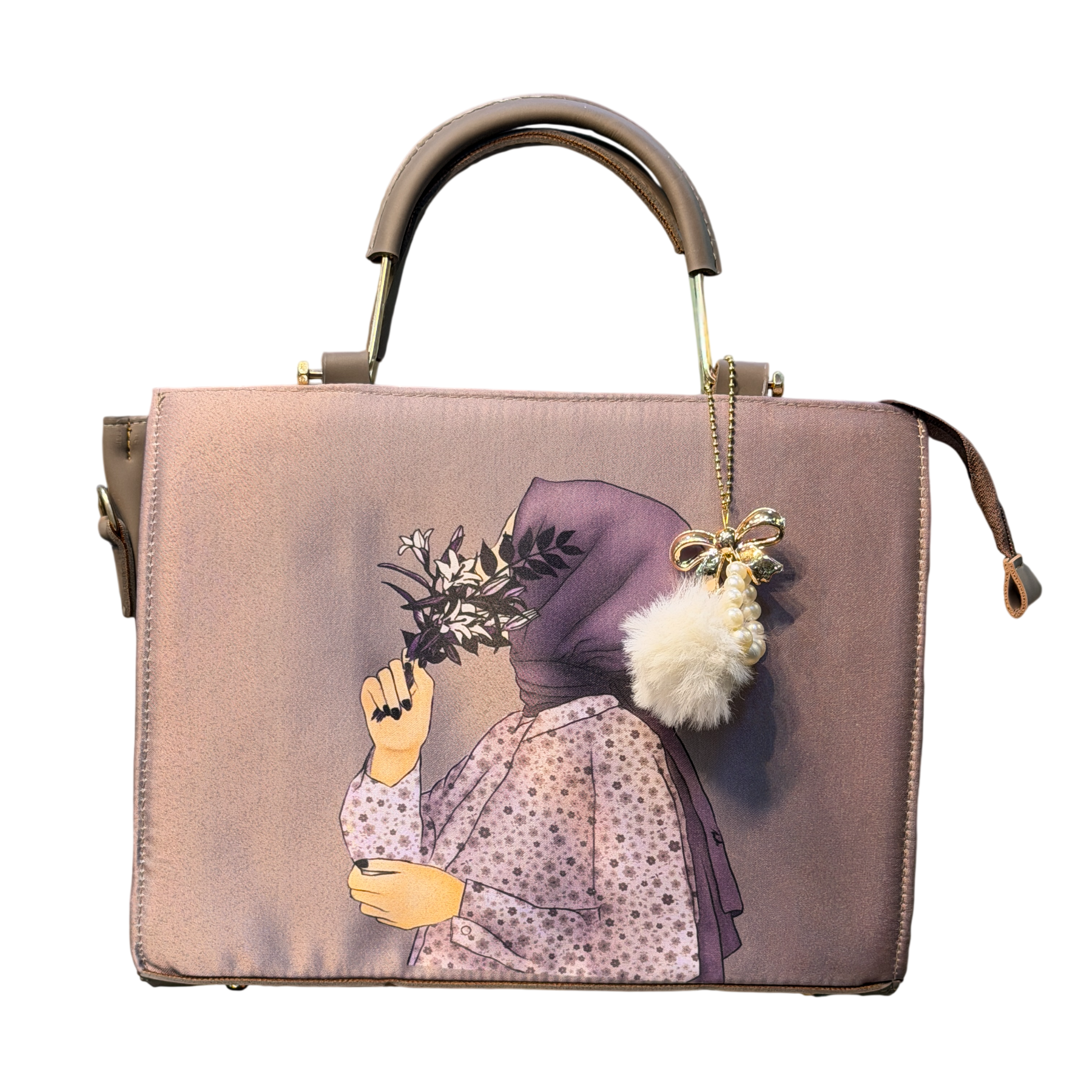 Hijabi Girl with Flowers Print Box Handbag