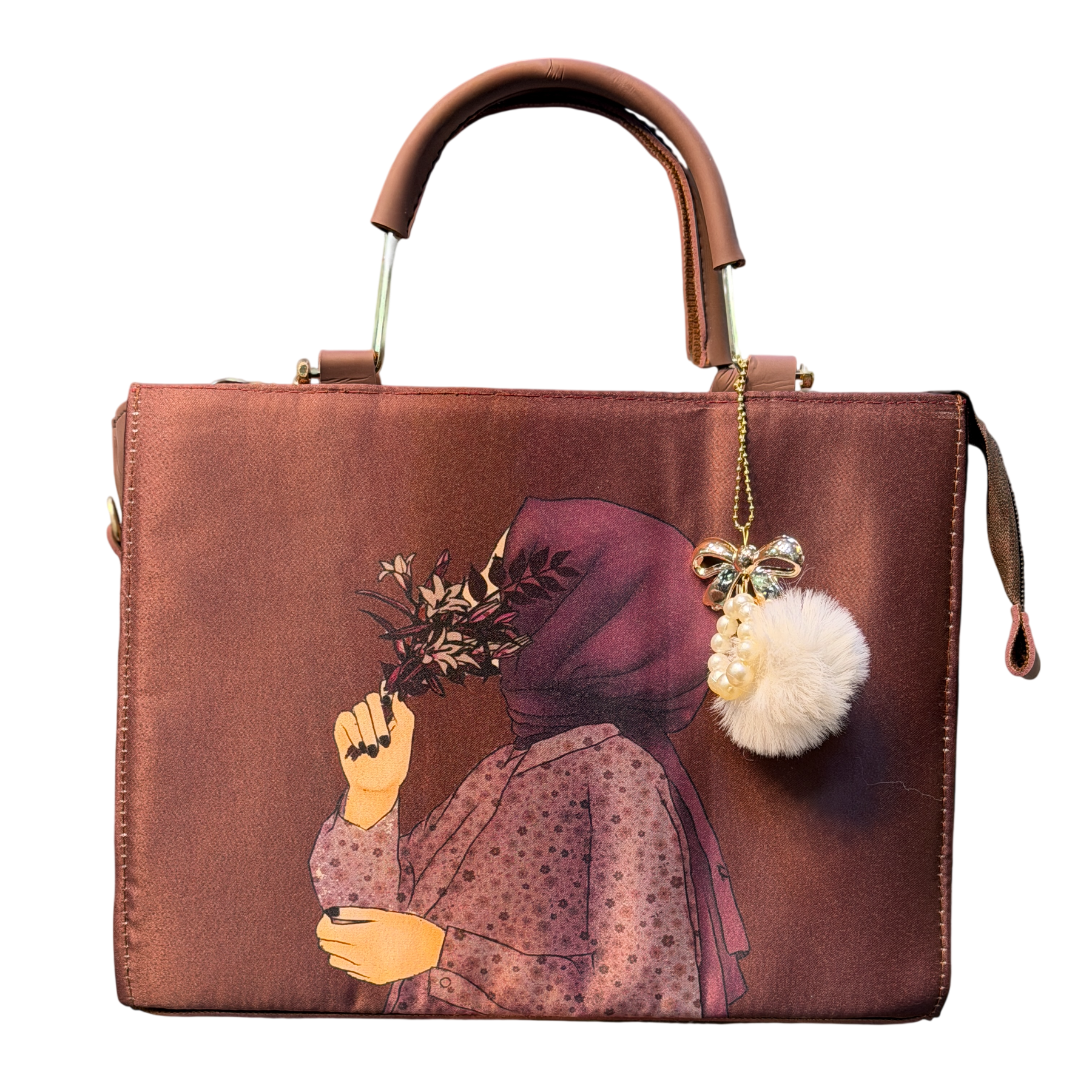 Hijabi Girl with Flowers Print Box Handbag