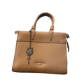 Structured Faux Leather Handbag with Heart Lock & Key Charm