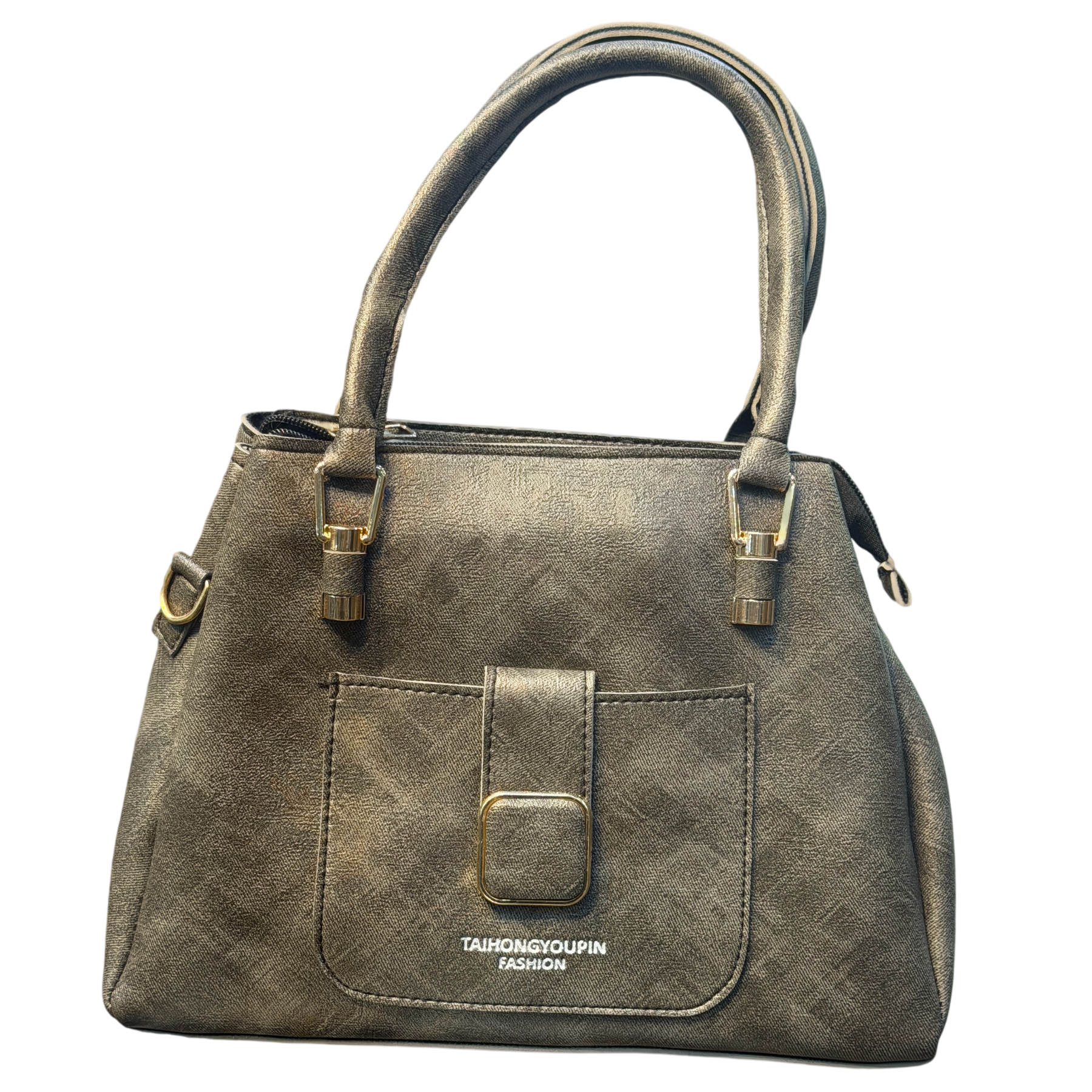 Premium Textured Leather Handbag with Front Buckle Pocket
