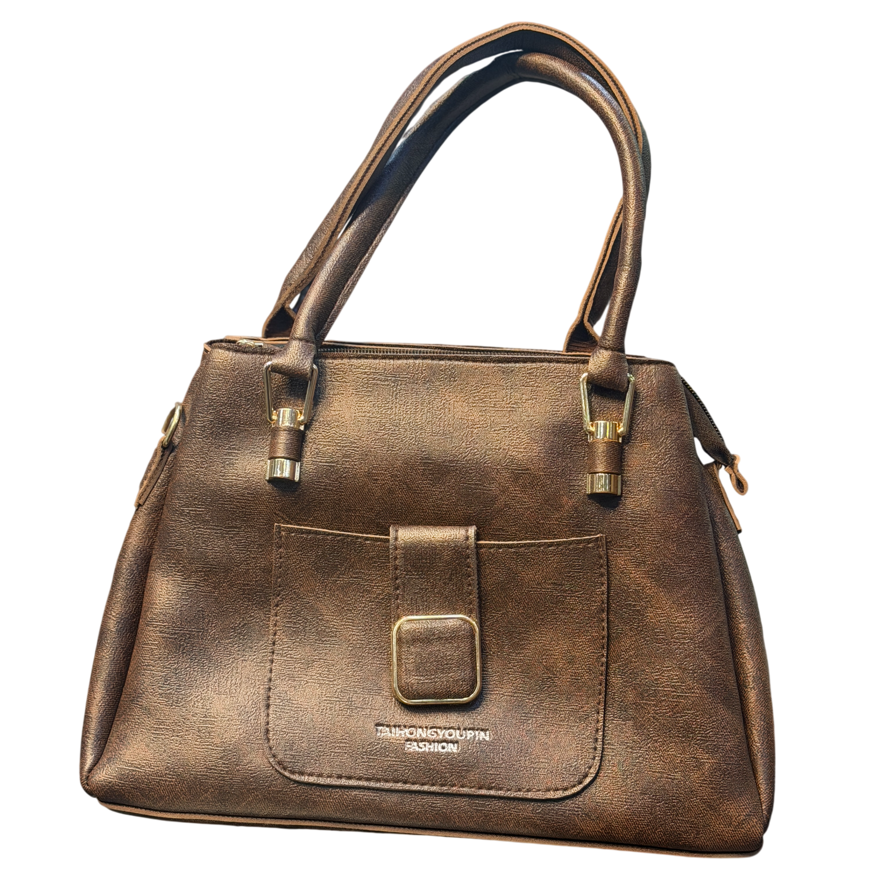 Premium Textured Leather Handbag with Front Buckle Pocket
