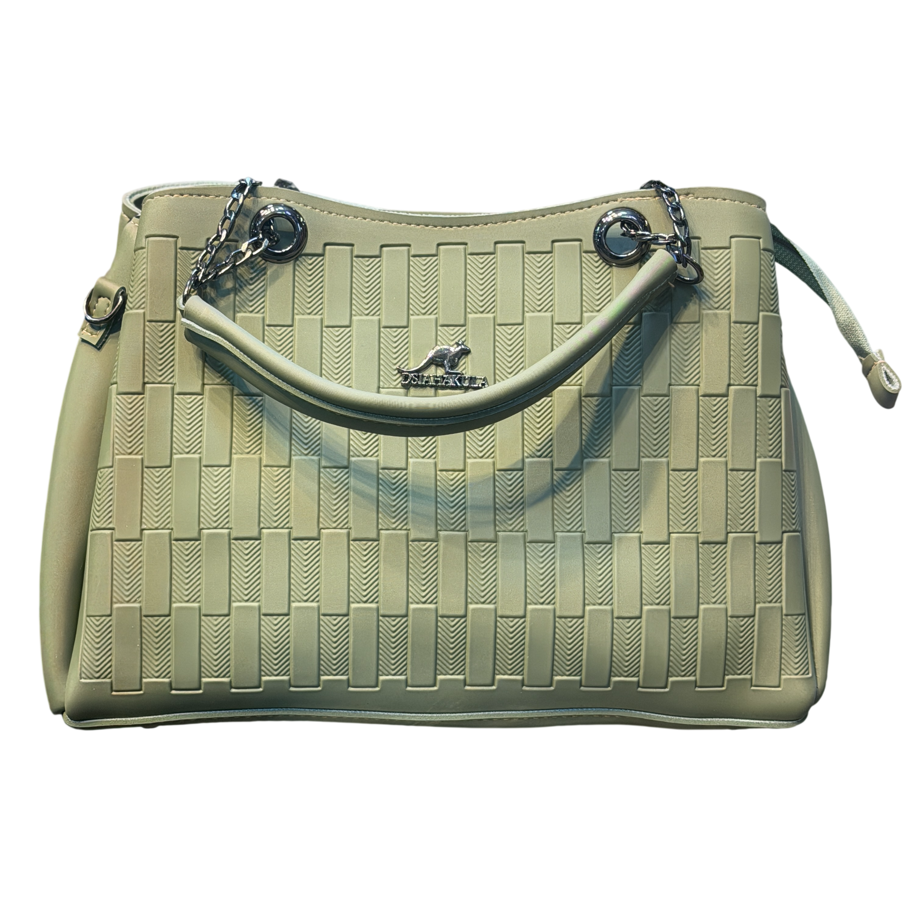 Embossed Brick Pattern Handbag with Chain Handle Detail