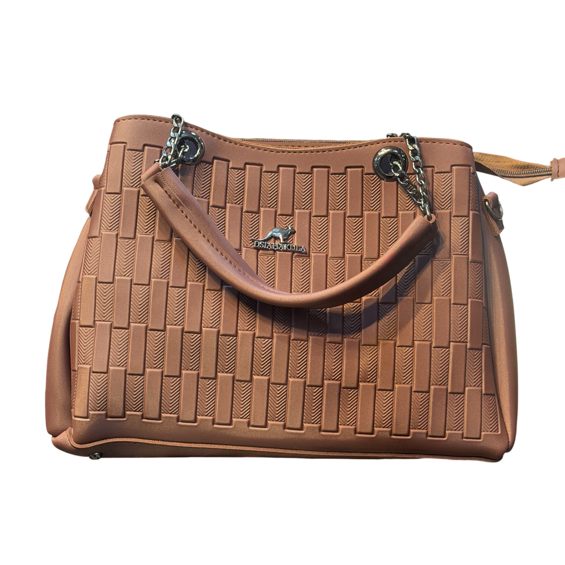 Embossed Brick Pattern Handbag with Chain Handle Detail