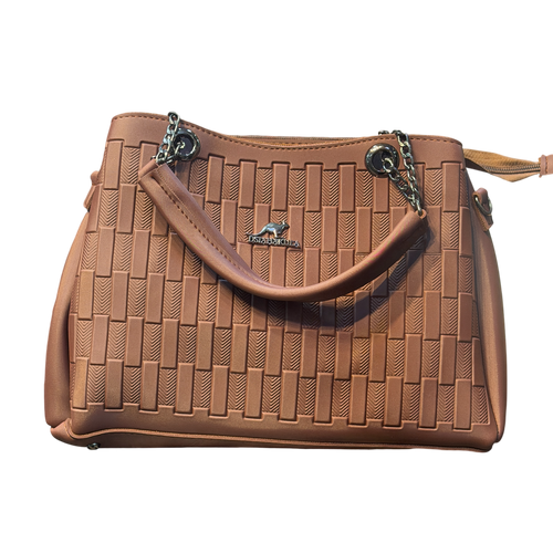 Embossed Brick Pattern Handbag with Chain Handle Detail