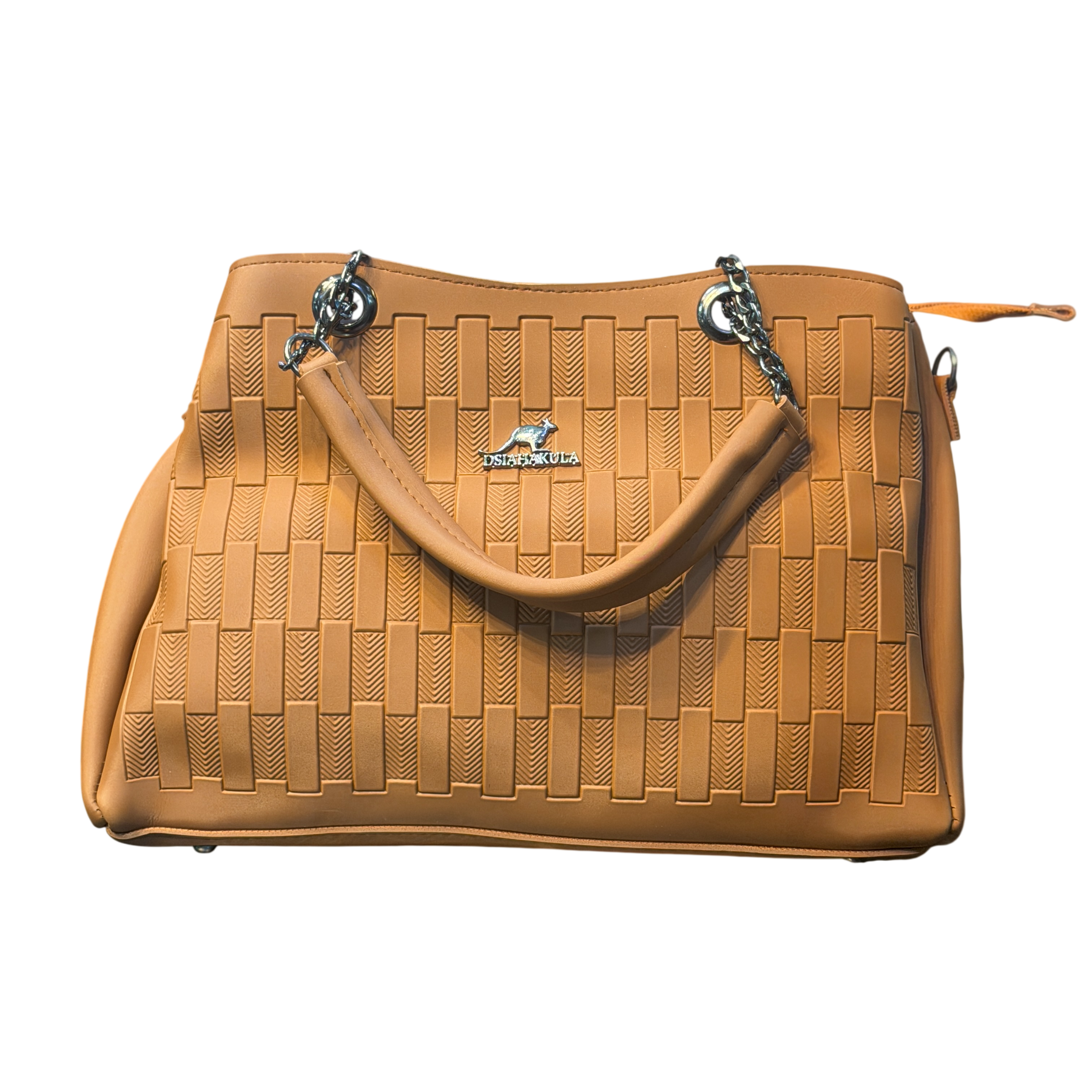 Embossed Brick Pattern Handbag with Chain Handle Detail