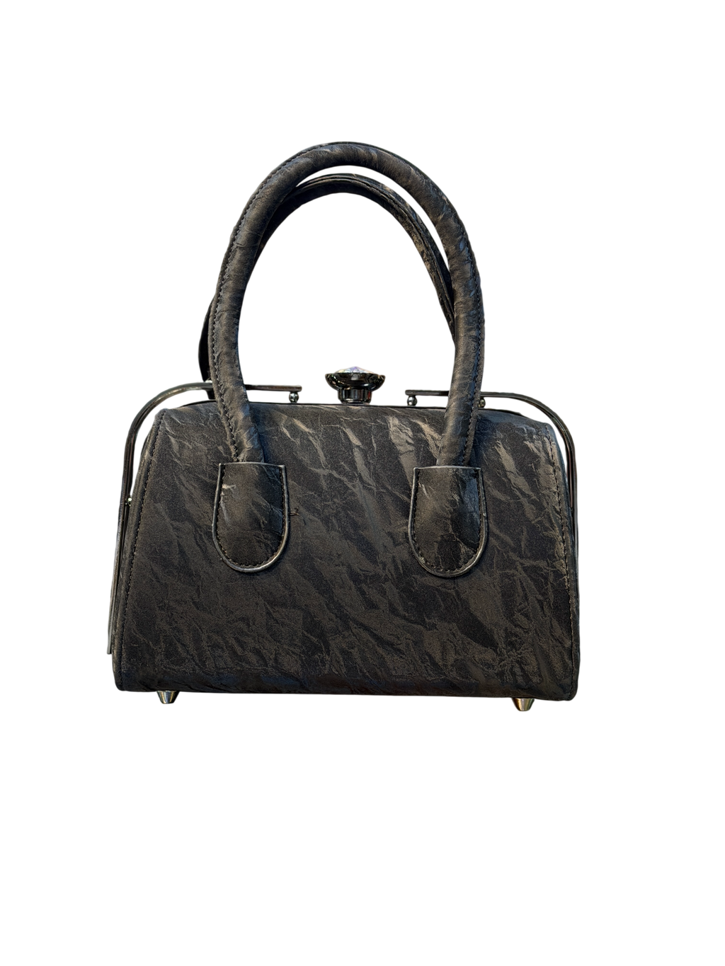 Crinkle Satin Rhinestone Box Bag with Top Handles – Evening Handbag