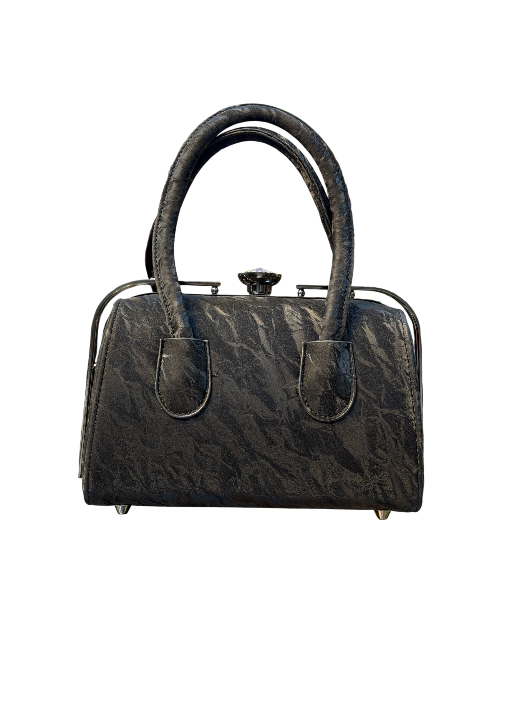 Crinkle Satin Rhinestone Box Bag with Top Handles – Evening Handbag