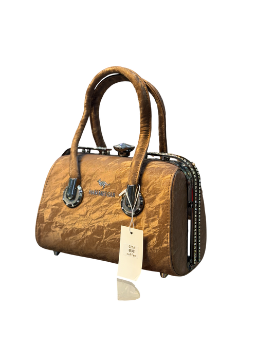 Crinkle Satin Rhinestone Box Bag with Top Handles – Evening Handbag