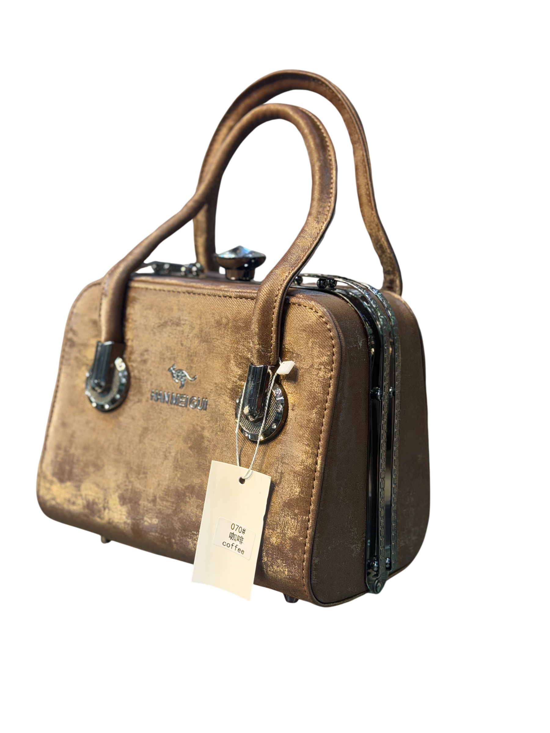 Structured Faux Leather Top-Handle Mini Bag with Metal Accents