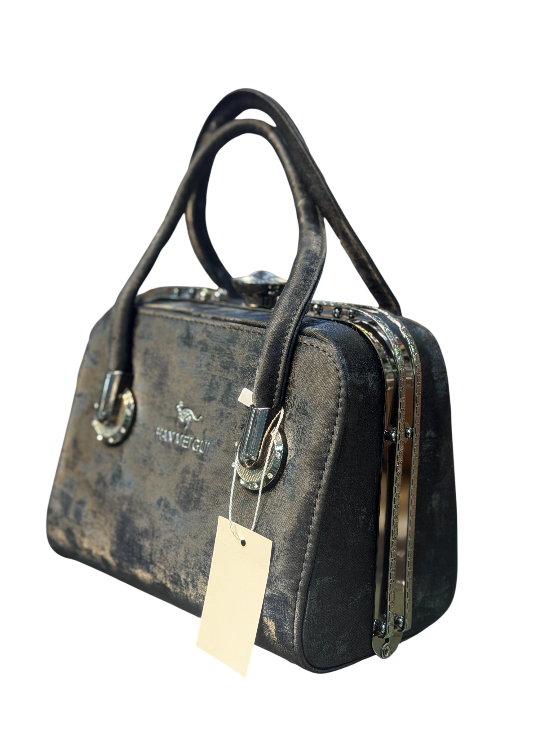 Structured Faux Leather Top-Handle Mini Bag with Metal Accents