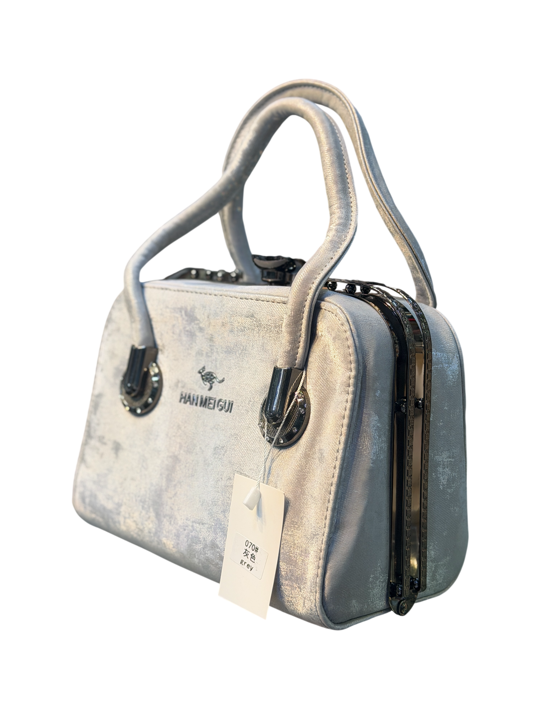 Structured Faux Leather Top-Handle Mini Bag with Metal Accents