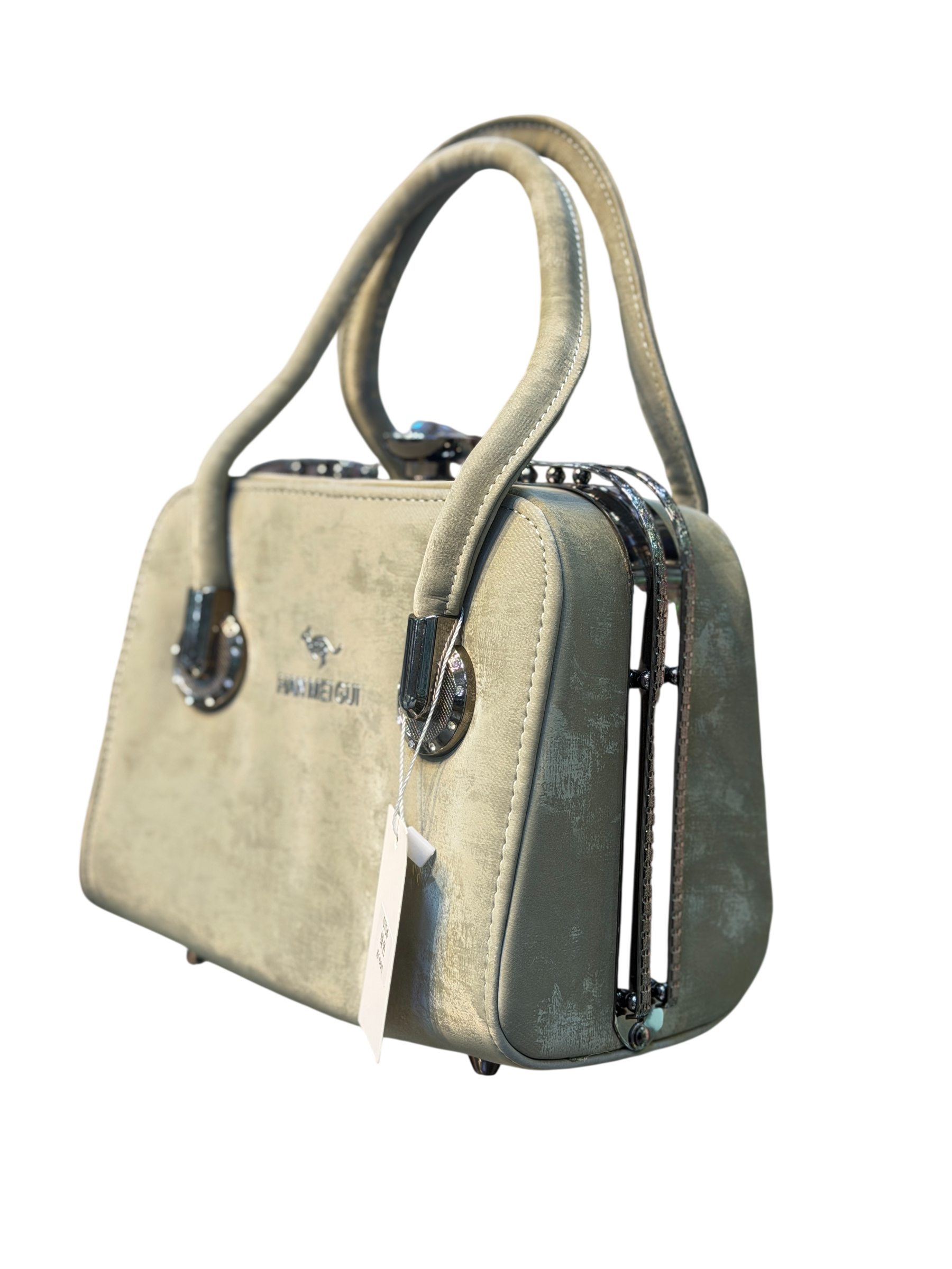Structured Faux Leather Top-Handle Mini Bag with Metal Accents