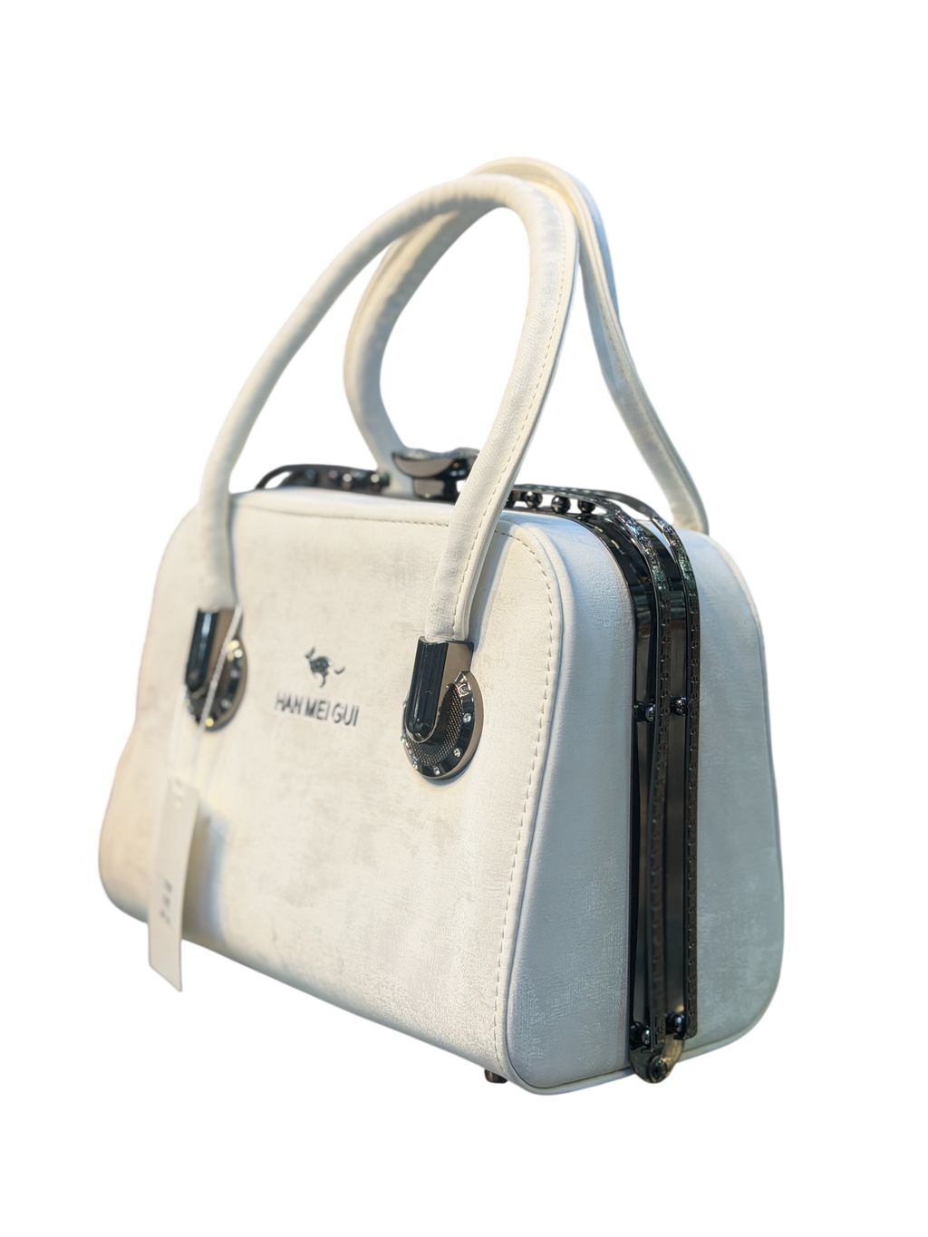 Structured Faux Leather Top-Handle Mini Bag with Metal Accents