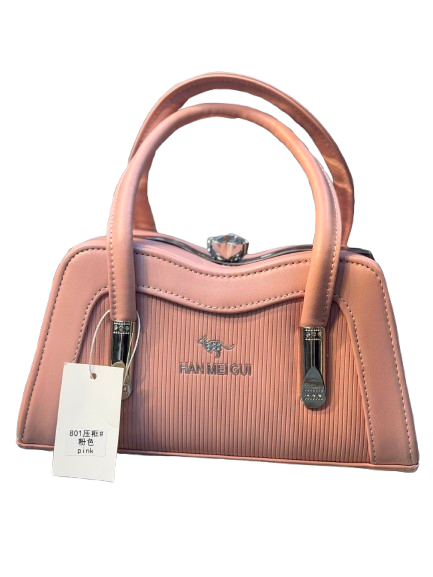 Pleated Faux Leather Top-Handle Bag with Crystal Clasp – Vintage Ladylike Handbag