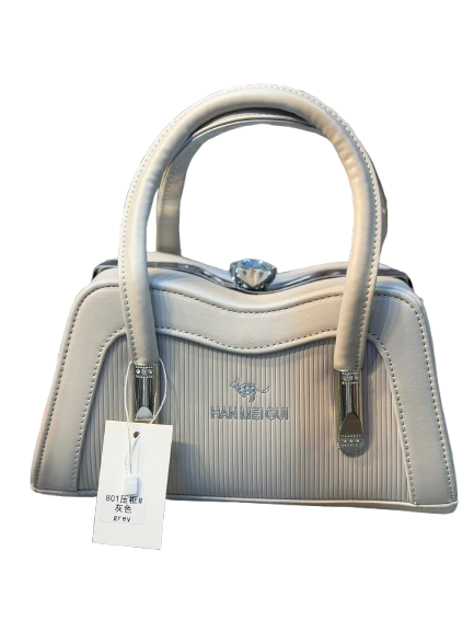 Pleated Faux Leather Top-Handle Bag with Crystal Clasp – Vintage Ladylike Handbag